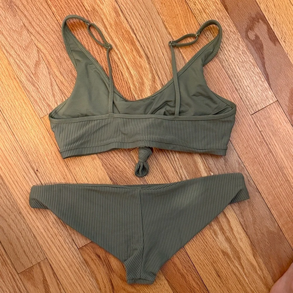 NWOT Frankie’s Olive Ribbed Tie-Front Bikini Set - Women Swim